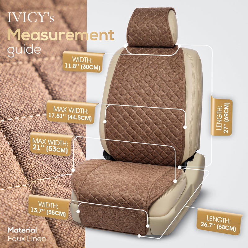 IVICY Linen Car Seat Cover for Cars - Non-Slip Soft & Breathable - Front Car Seat Protector Covers Universal Fits Most Automotive  Vans  SUVs  Trucks - 1 Unit - Brown - Image 5
